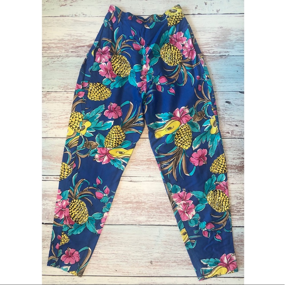 Paula Saker 80's Vintage High Waisted Fruit Pants Cotton Size 6